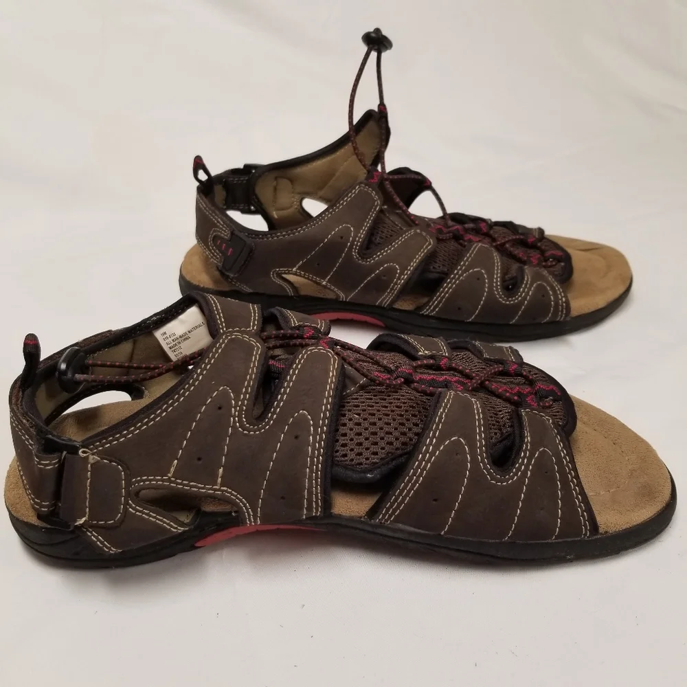 St Johns Bay Sandals Mens Sz 10 Cartop Brown Open Toe Memory Foam